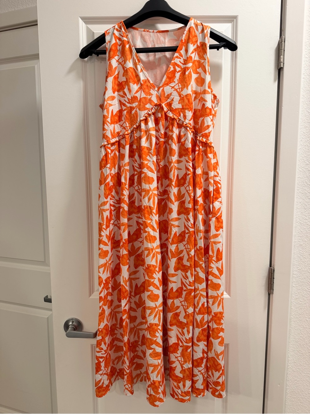 Cupshe Orange and White Floral Ruffle Empire Maxi Dress